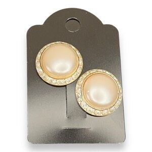VINTAGE CLIP ON EARRINGS SILVER FAUX PEARL RHINESTONE ACCENT EVENT FORMAL